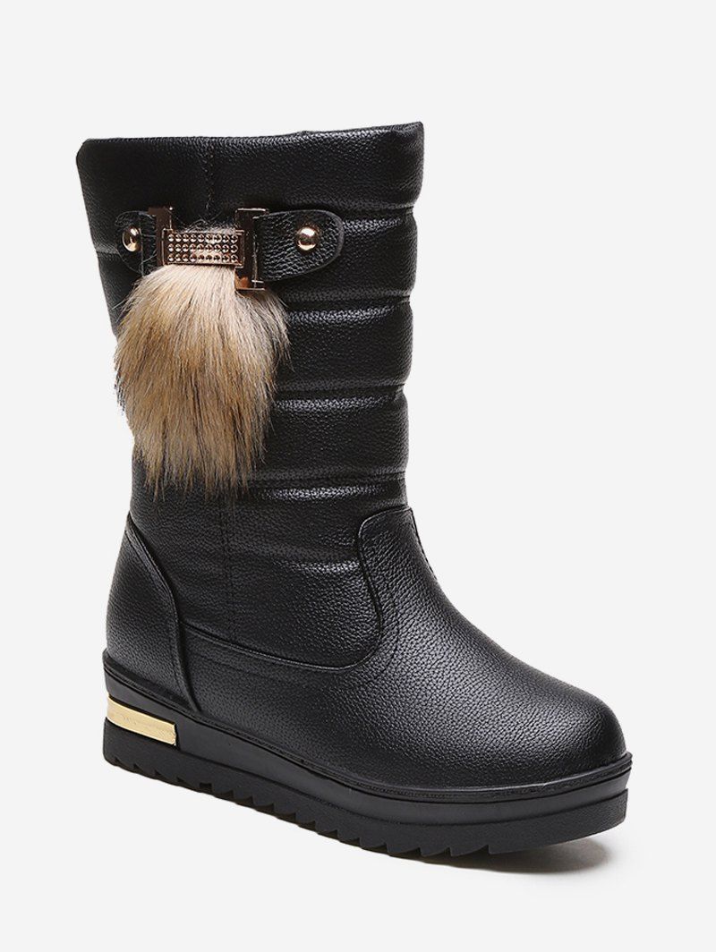 

Fur Decor Quilted Leather Fleece Mid Calf Boots, Black