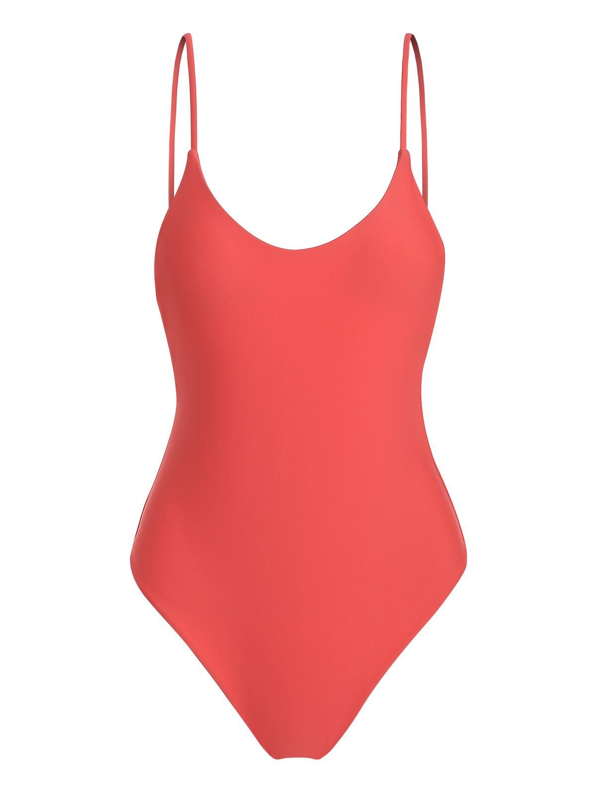 

Fixed Strap Solid One-piece Swimsuit, Bean red