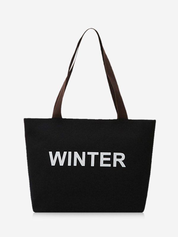 

Winter Graphic Large Capacity Canvas Shoulder Bag, Black
