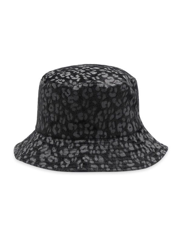 

Leopard Faux Fur Reversible Bucket Hat, Black