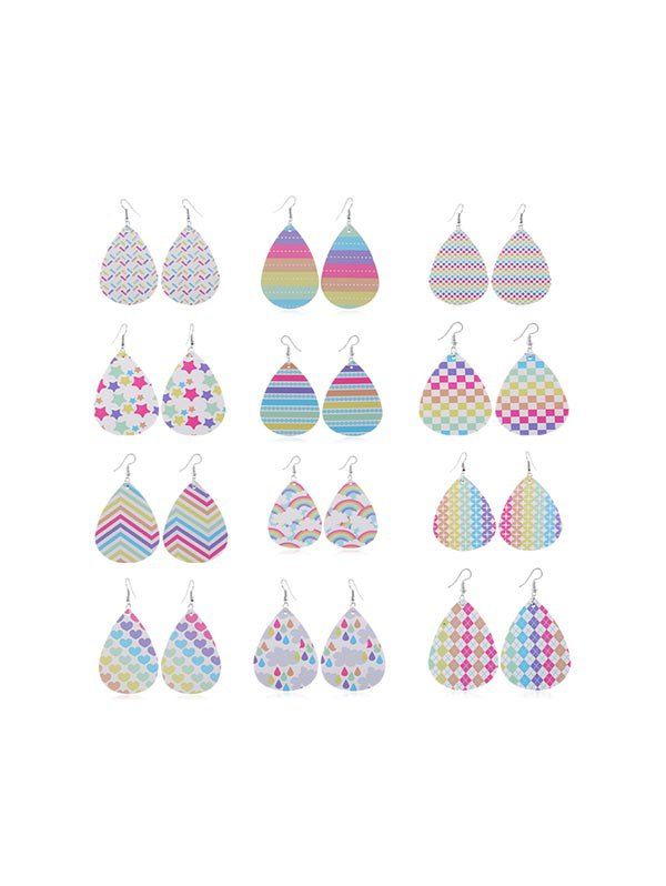 

12 Pairs Rainbow Color Geometric Drop Earrings Set, Multi