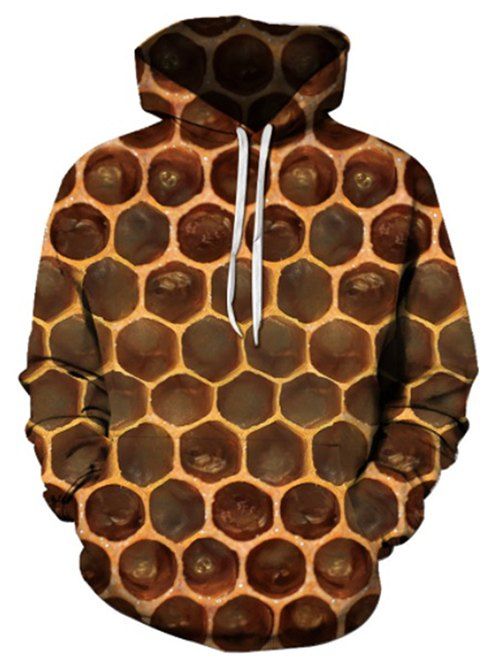 

Honeycomb Pattern Pouch Pocket Hoodie, Brown