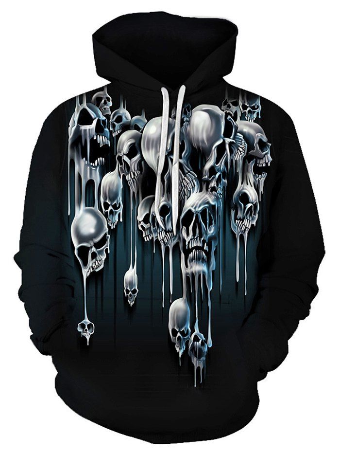 

Skull Pattern Pouch Pocket Hoodie, Black