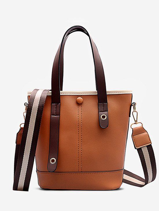 

Color-blocking PU Leather Handbag, Brown