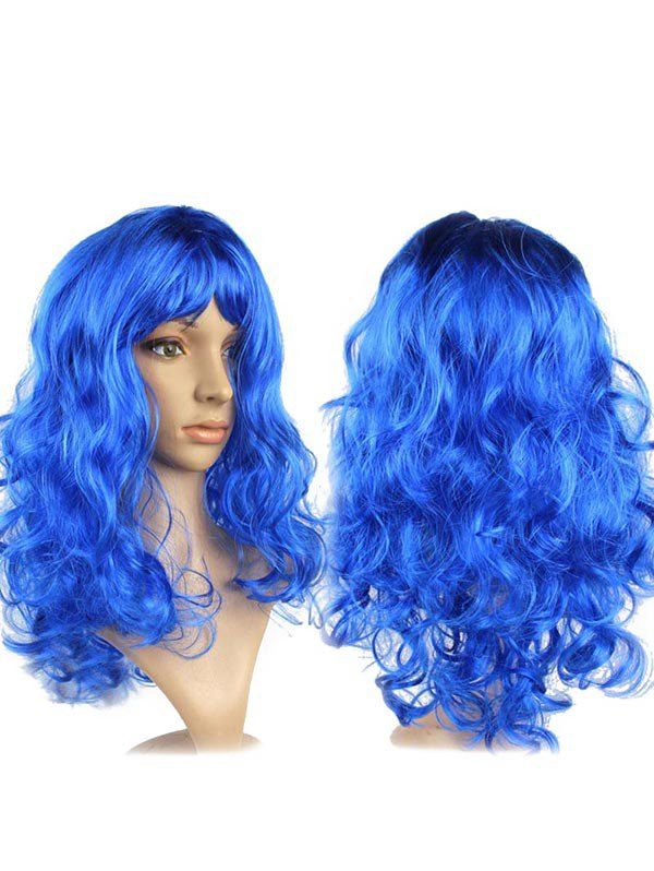 

Long Side Fringe Wavy Synthetic Cosplay Wig, Blue