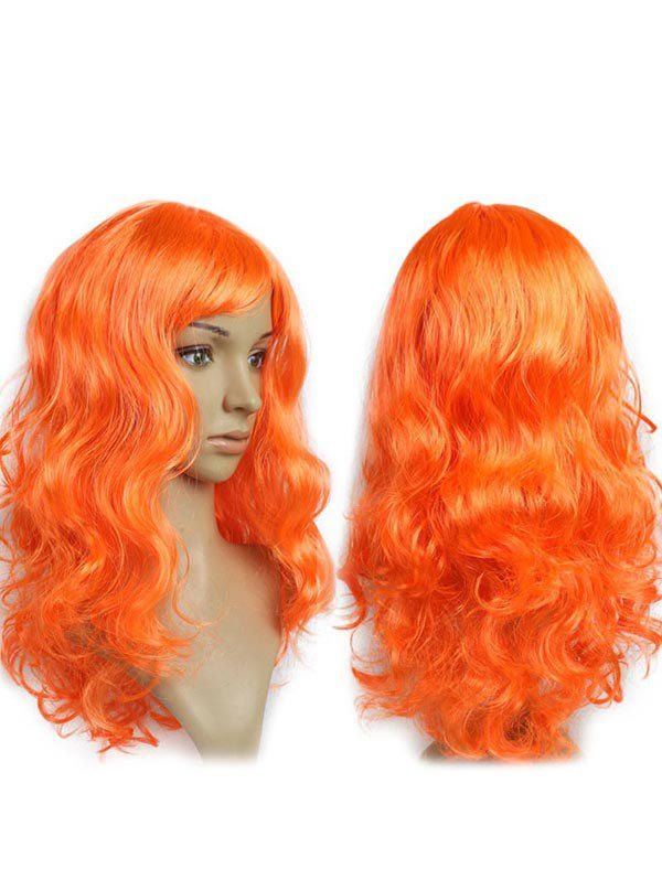 

Long Side Fringe Wavy Synthetic Cosplay Wig, Pumpkin orange