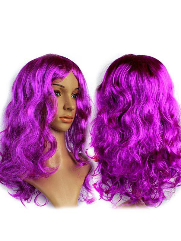 

Long Side Fringe Wavy Synthetic Cosplay Wig, Plum