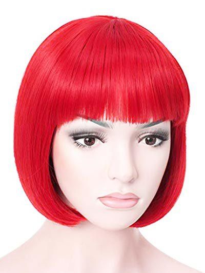 

Synthetic Short Full Bang Straight Bob Cosplay Wig, Red