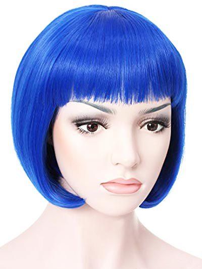 

Synthetic Short Full Bang Straight Bob Cosplay Wig, Ocean blue