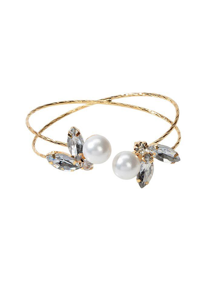 

Faux Pearl Rhinestone Cross Cuff Bracelet, Gold