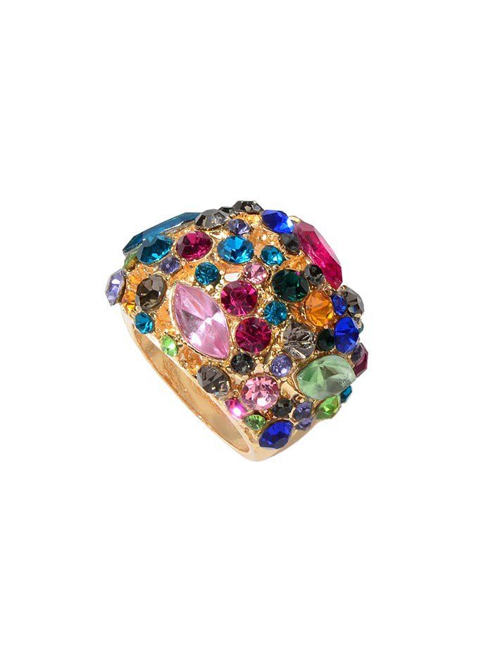 

Colored Rhinestone Finger Ring, Gold