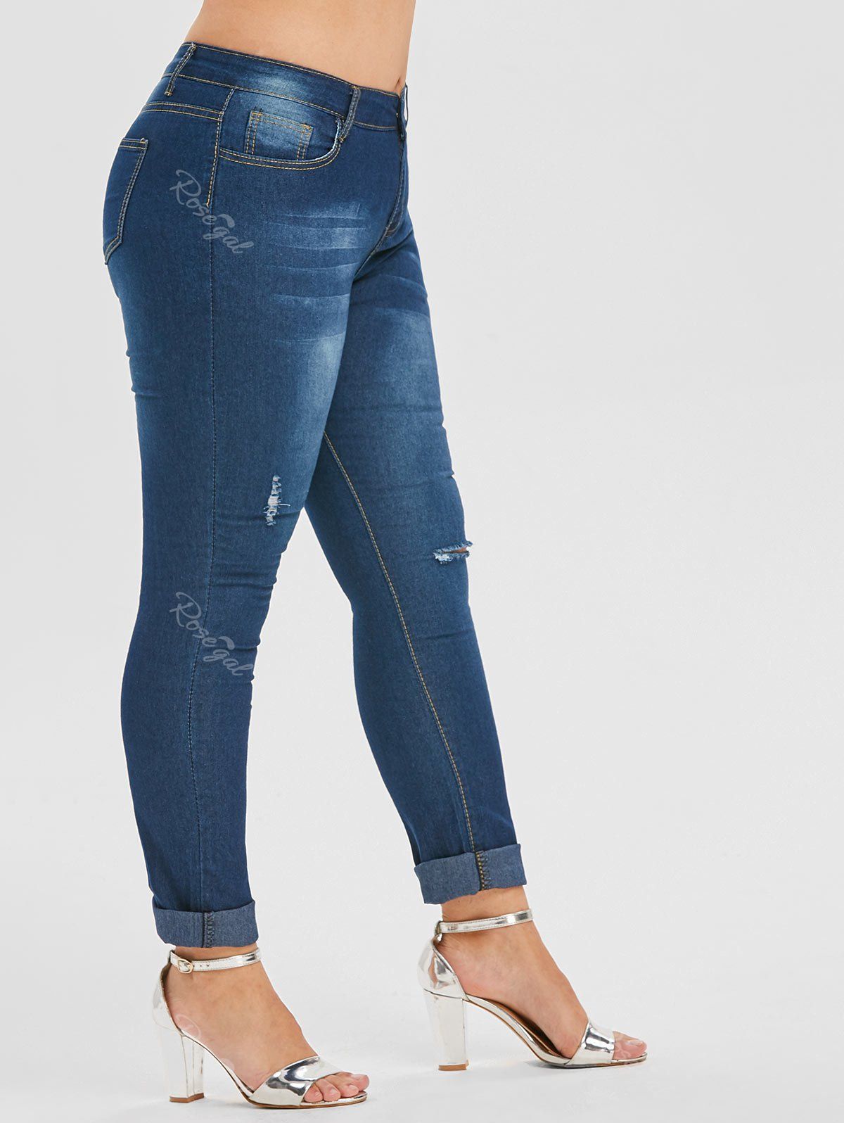 

Plus Size Ripped Dark Wash Jeans, Blue