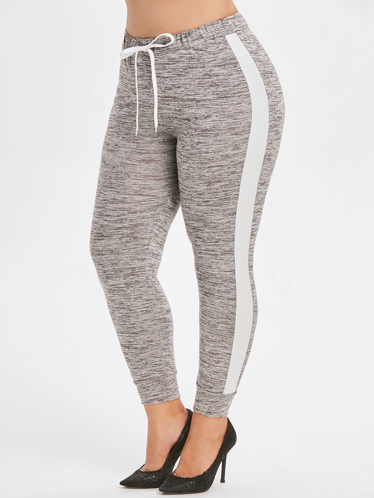 

Plus Size Stipend Trim Space Dye Leggings, Light gray