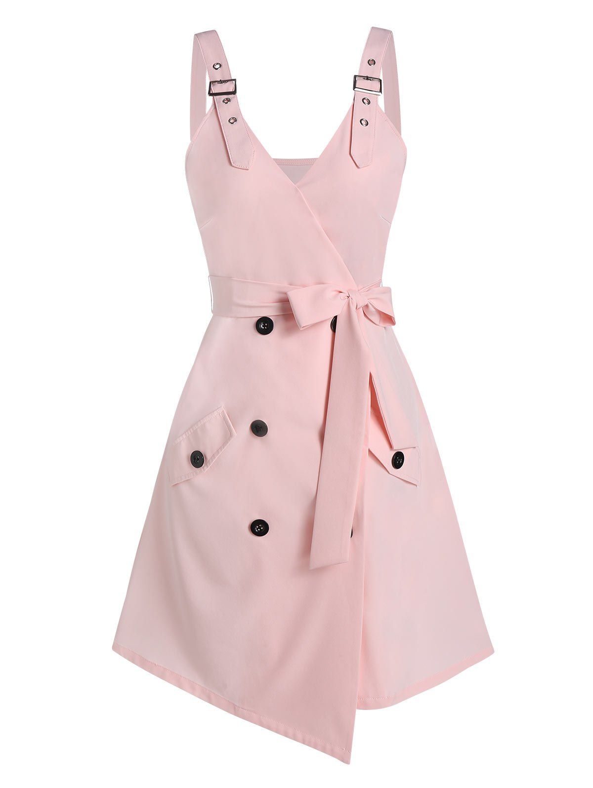 

Button Wrap Belted Mini Cami Dress, Pink