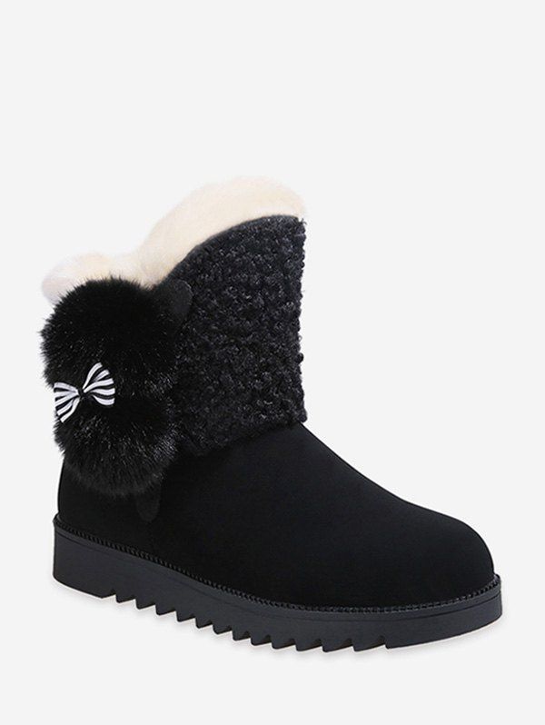 

Bow Detail Faux Fur Fleece Mid-calf Boots, Black