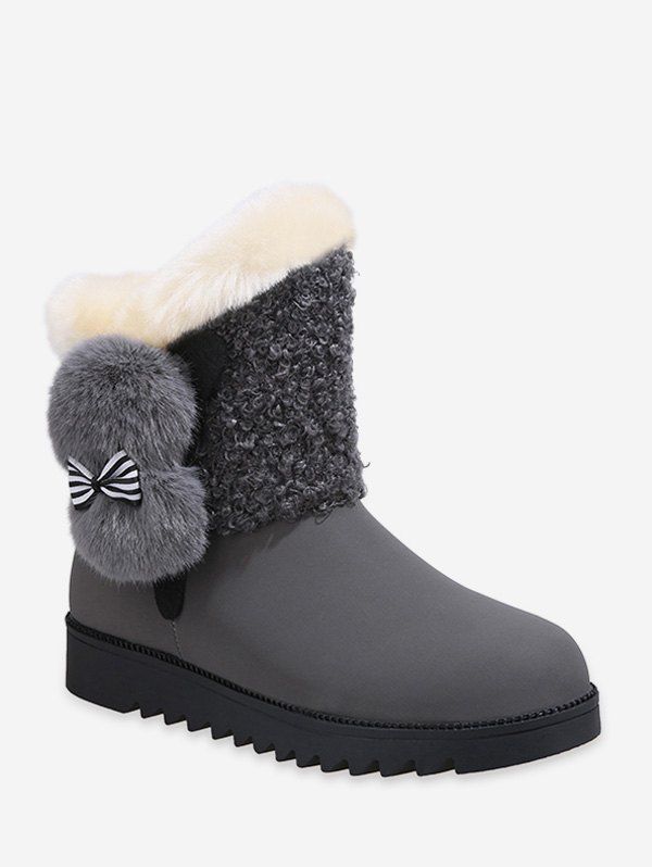 

Bow Detail Faux Fur Fleece Mid-calf Boots, Gray