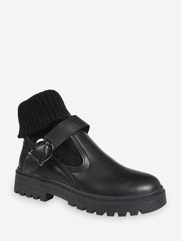 

Buckled Foldover Slip On Sock Ankle Boots, Black