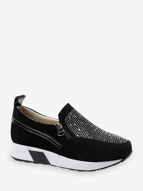 

Sparkle Rhinestone Loafer Platform Shoes, Black