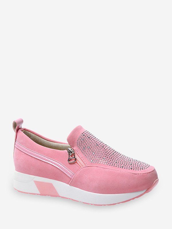 

Sparkle Rhinestone Loafer Platform Shoes, Light pink