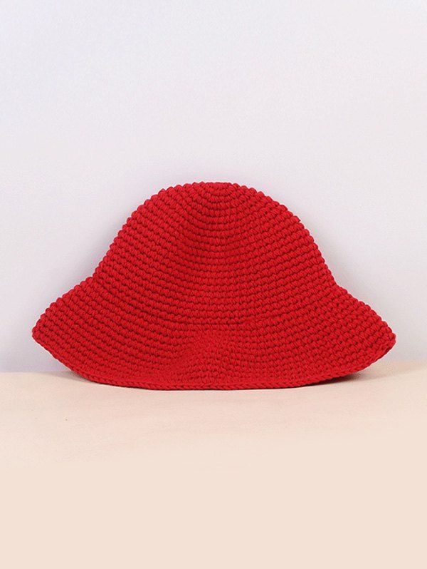 

Winter Crochet Solid Bucket Hat, Red