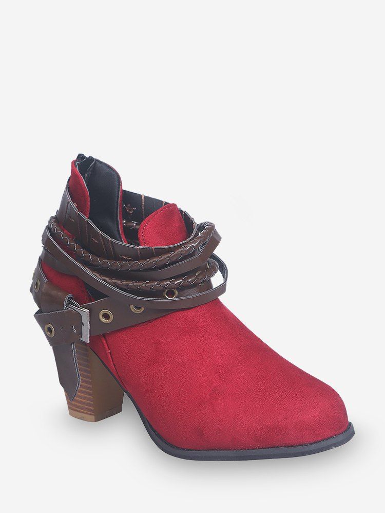 

Strap Wrap Clog High Heel Ankle Boots, Chestnut red
