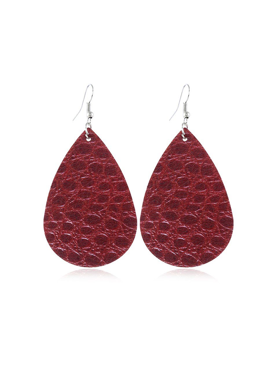 

Leather Water Drop Shape Earrings, Red