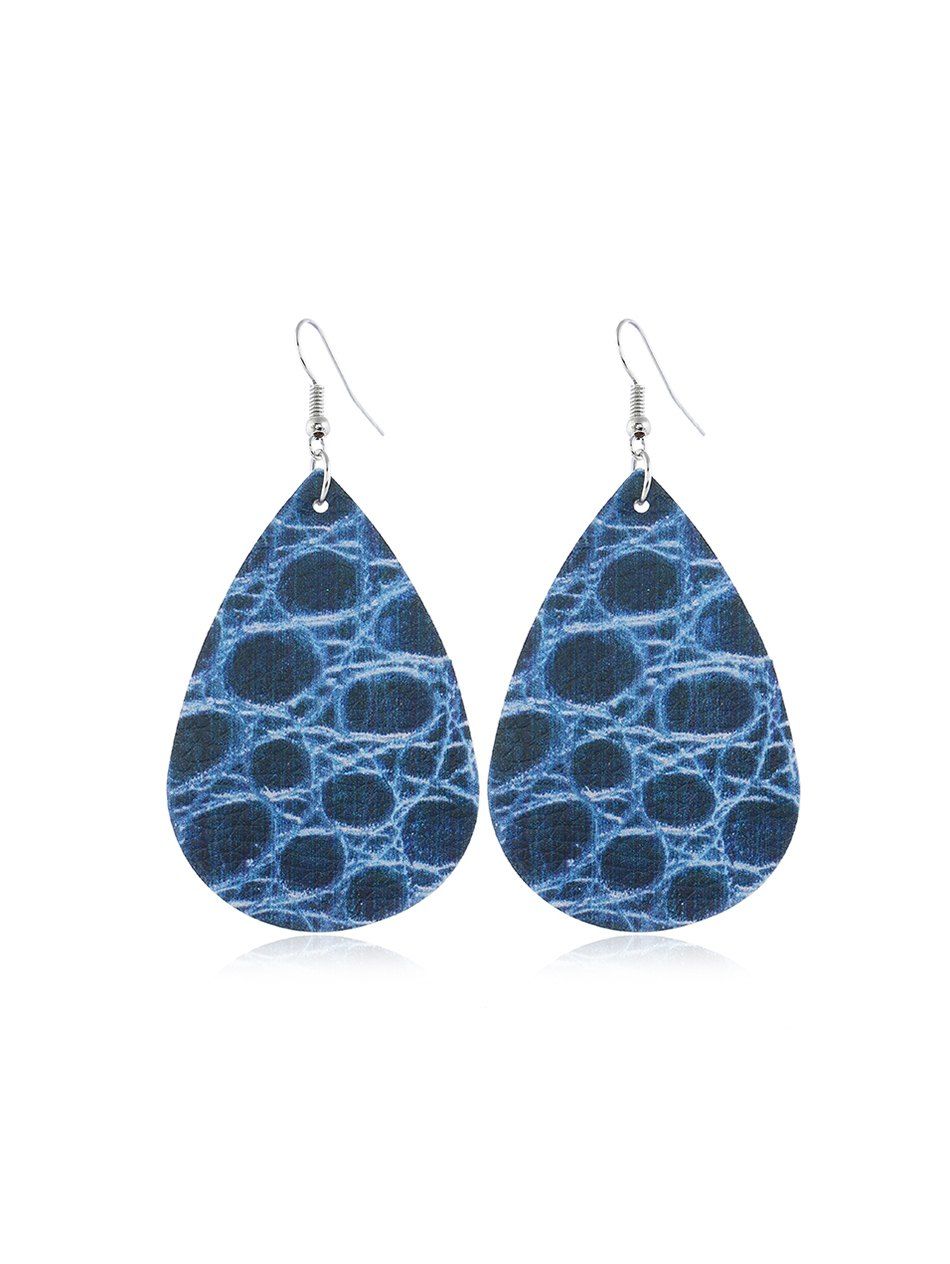 

Leather Water Drop Shape Earrings, Blue