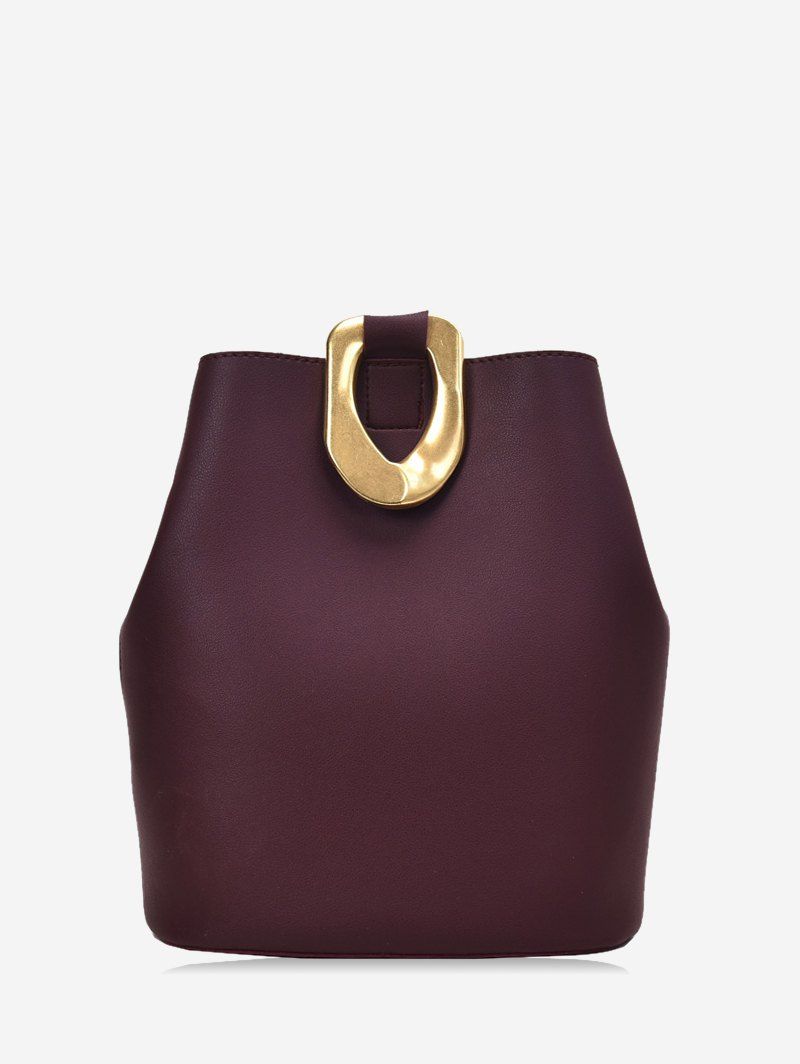 

Metal Accent Leather Bucket Bag, Red wine