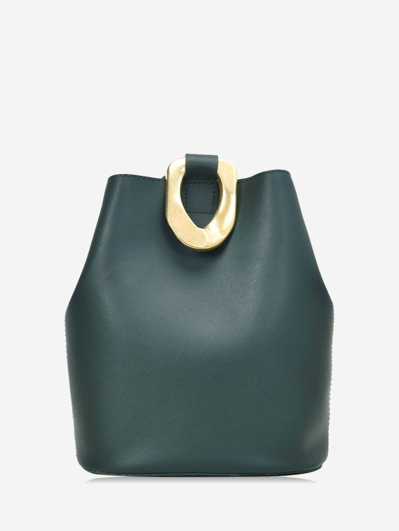 

Metal Accent Leather Bucket Bag, Dark forest green