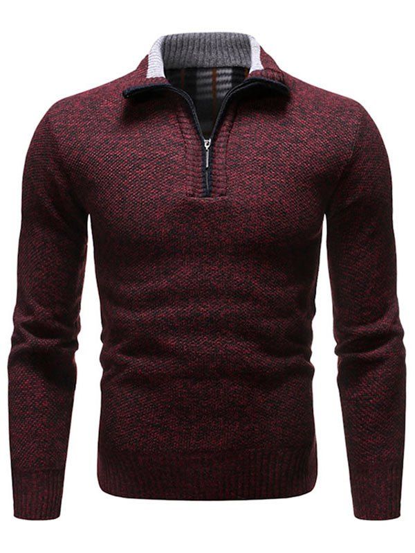 

Solid Color Quarter Zip Pullover Sweater, Red wine