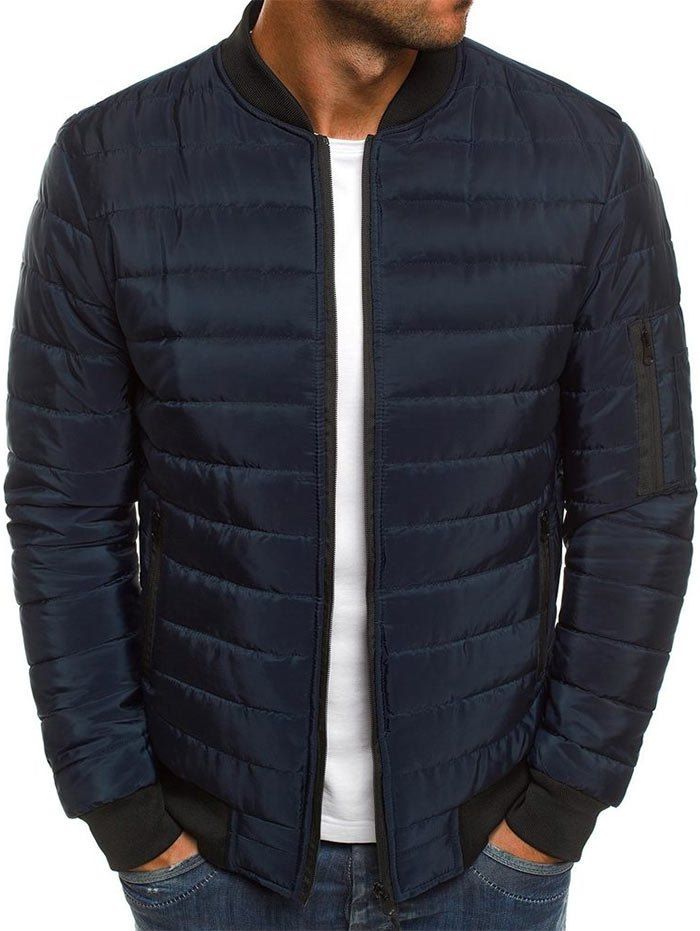 

Solid Color Zipper Pocket Quilted Jacket, Cadetblue