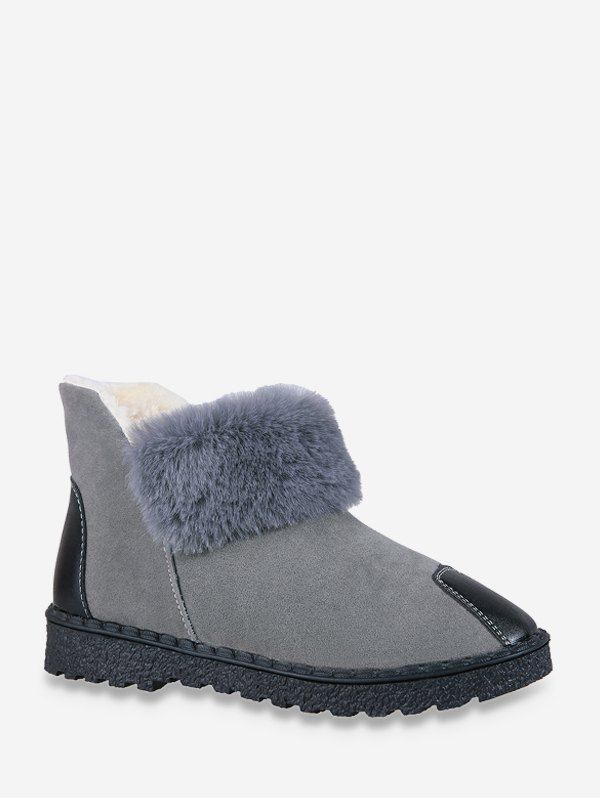 

PU Leather Panel Faux Fur Fleece Snow Boots, Gray