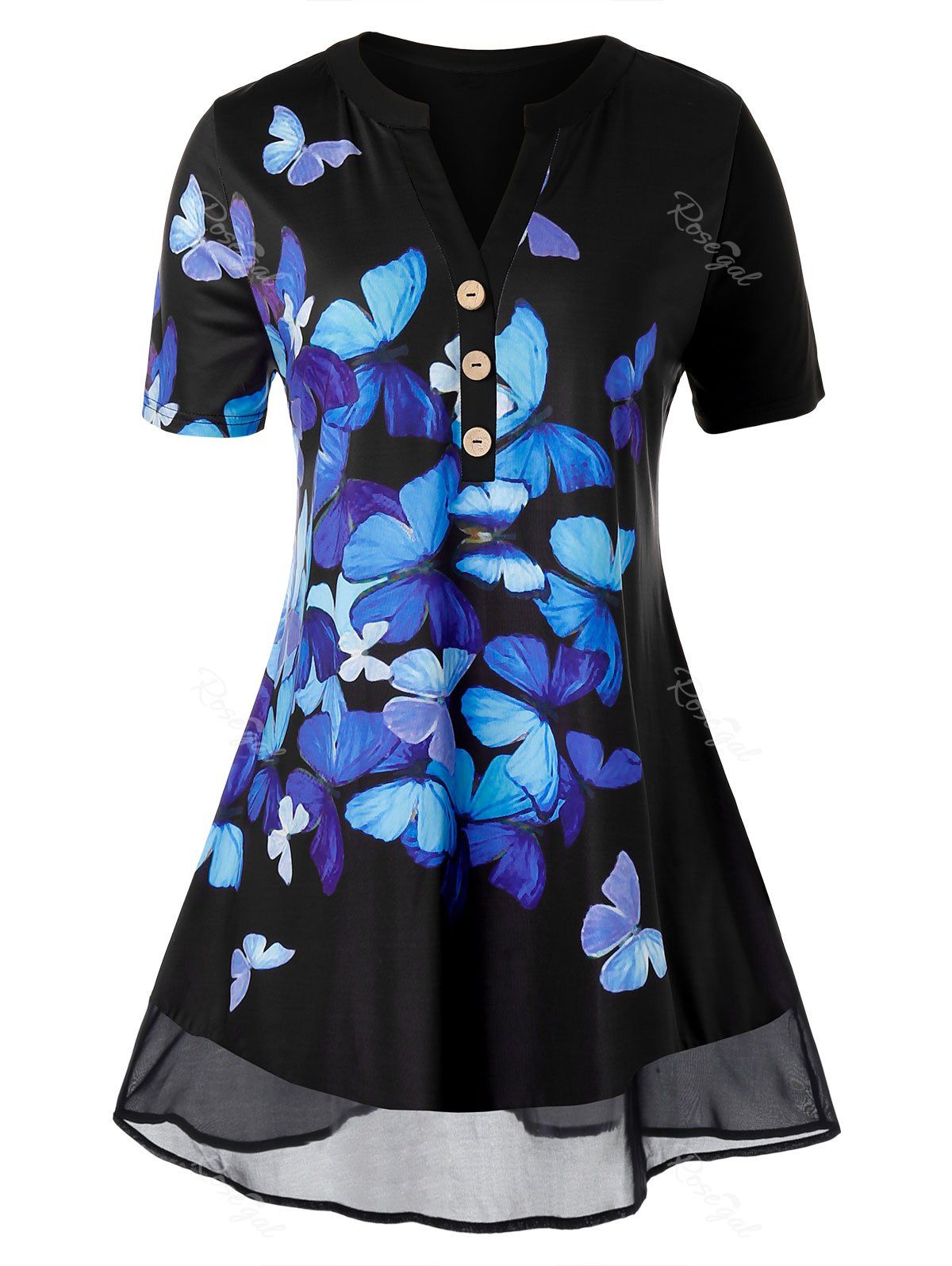 

Plus Size Butterfly Print Swing Blouse, Black