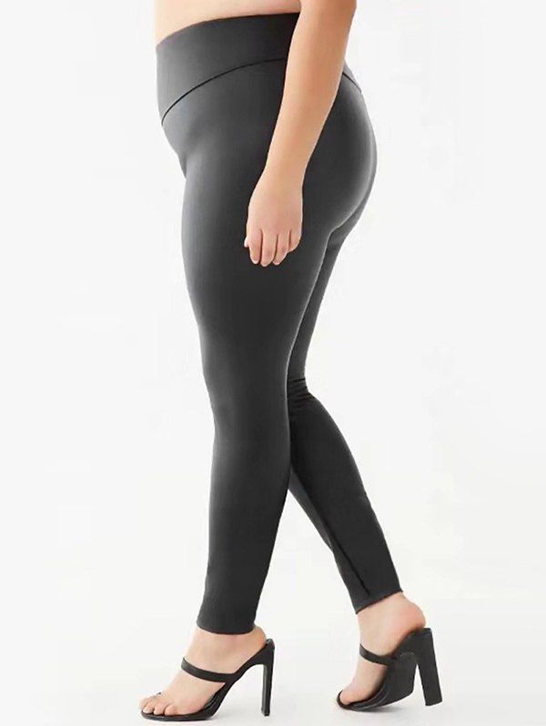 

Plus Size Wide Waistband Faux Leather Leggings, Black