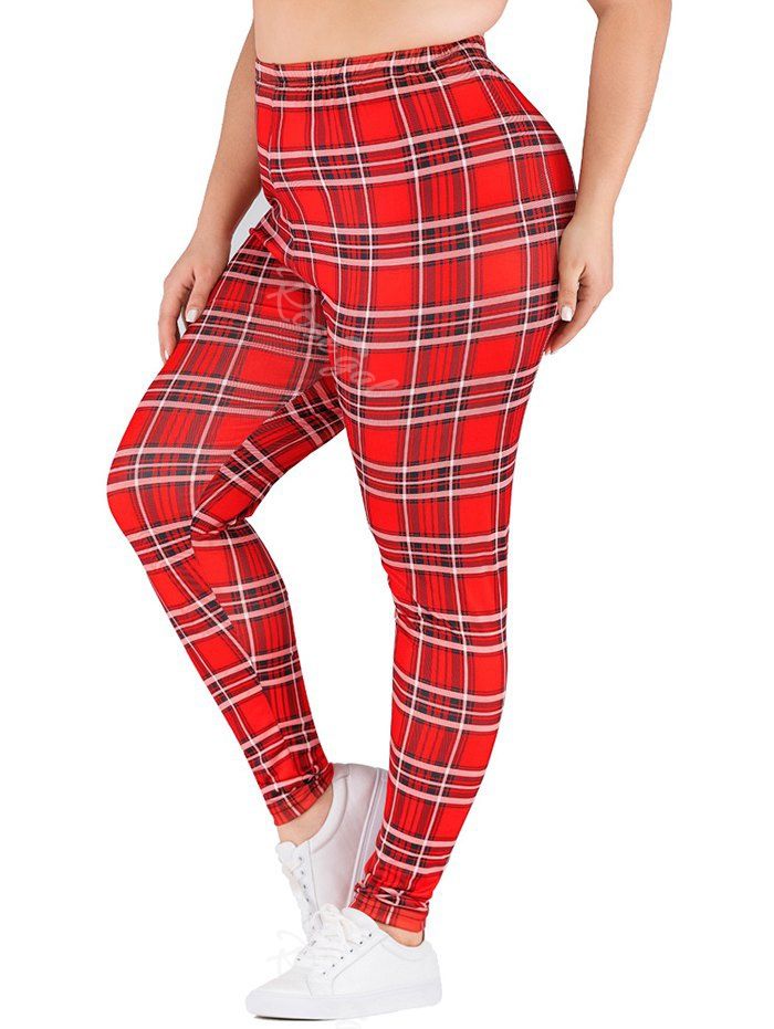 

Plus Size Christmas Checked Leggings, Red