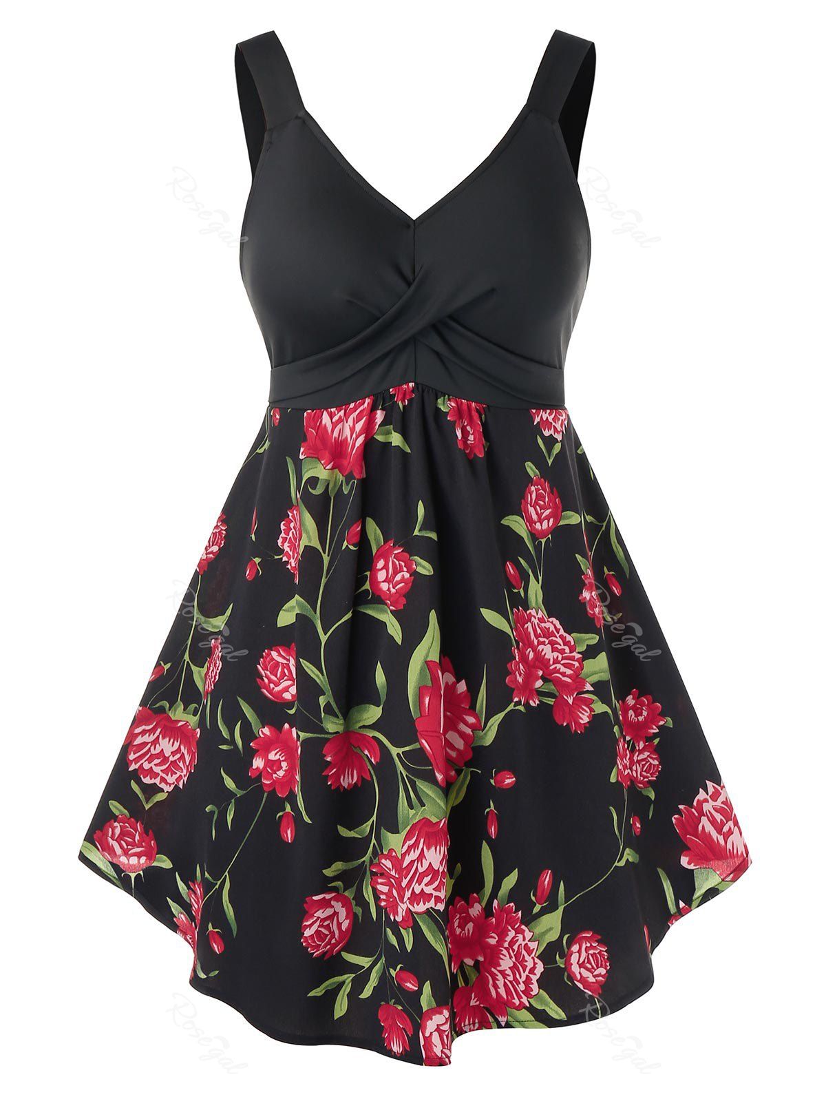 

Plus Size Floral Print Tank Top, Black
