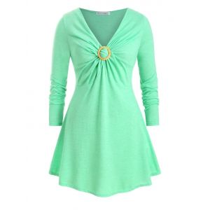 

Longline V Neck O Ring Twisted Front Plus Size Top, Green