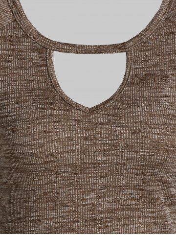 

Lace Panel Pointed Hem Ribbed Knitwear, Camel brown