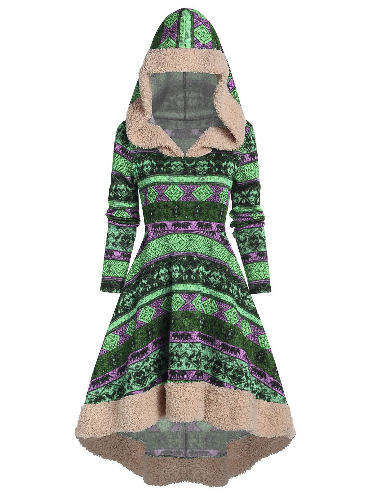 

Winter Knitted A Line Hoodie Dress, Green
