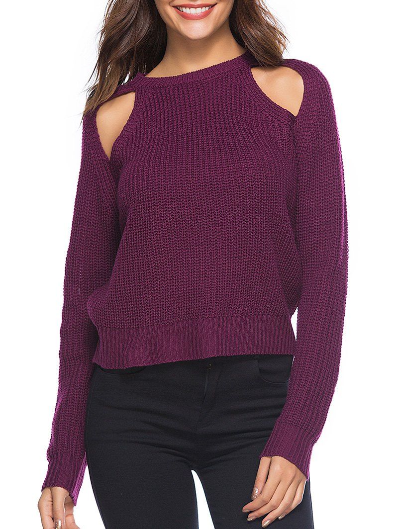 

Cut Out Solid Casual Sweater, Plum pie