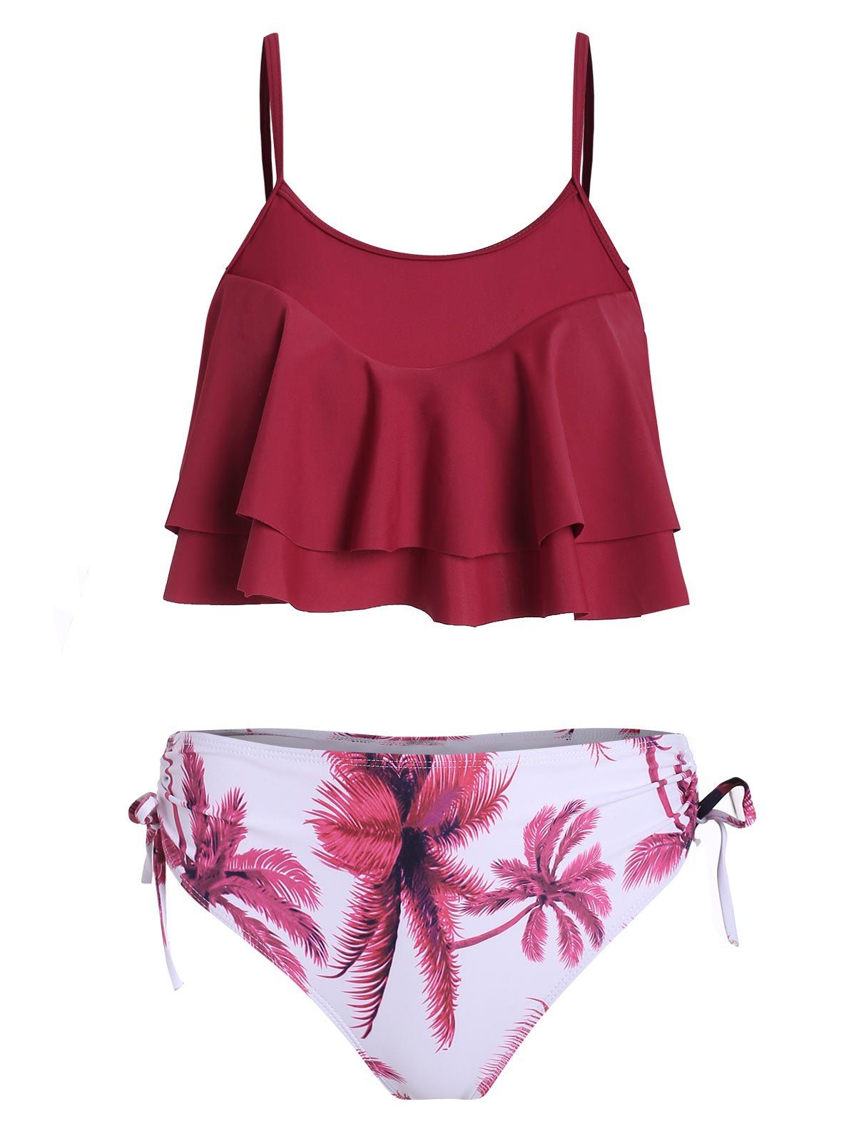 

Palm Tree Cinched Knotted Tankini Set, Red wine