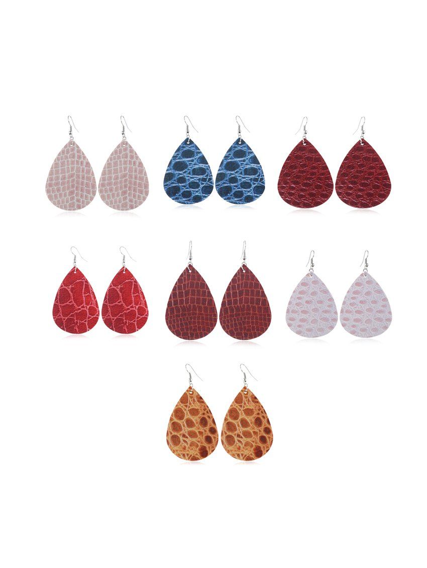 

Faux Leather Tear Drop Earrings Set, Multi