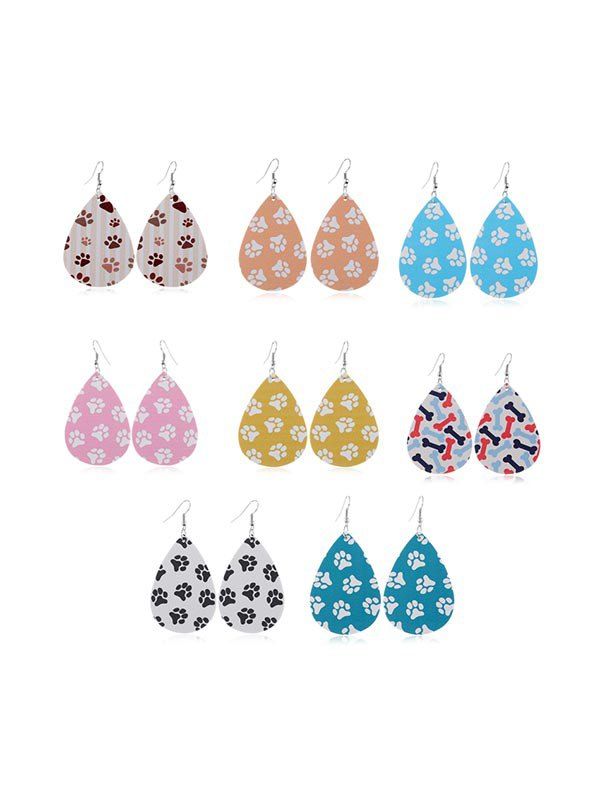 

8Pairs Animal Paw Print Drop Earrings Set, Multi