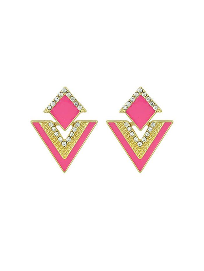 

Geometric Design Rhinestone Stud Earrings, Light pink