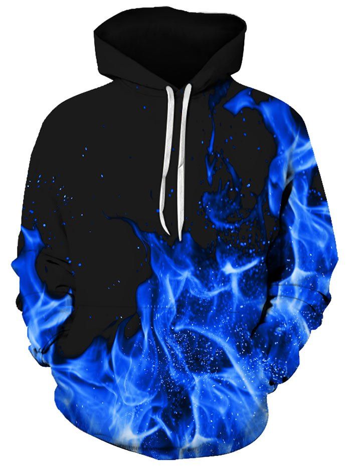 

Flame Pattern Kangaroo Pocket Hoodie, Blue