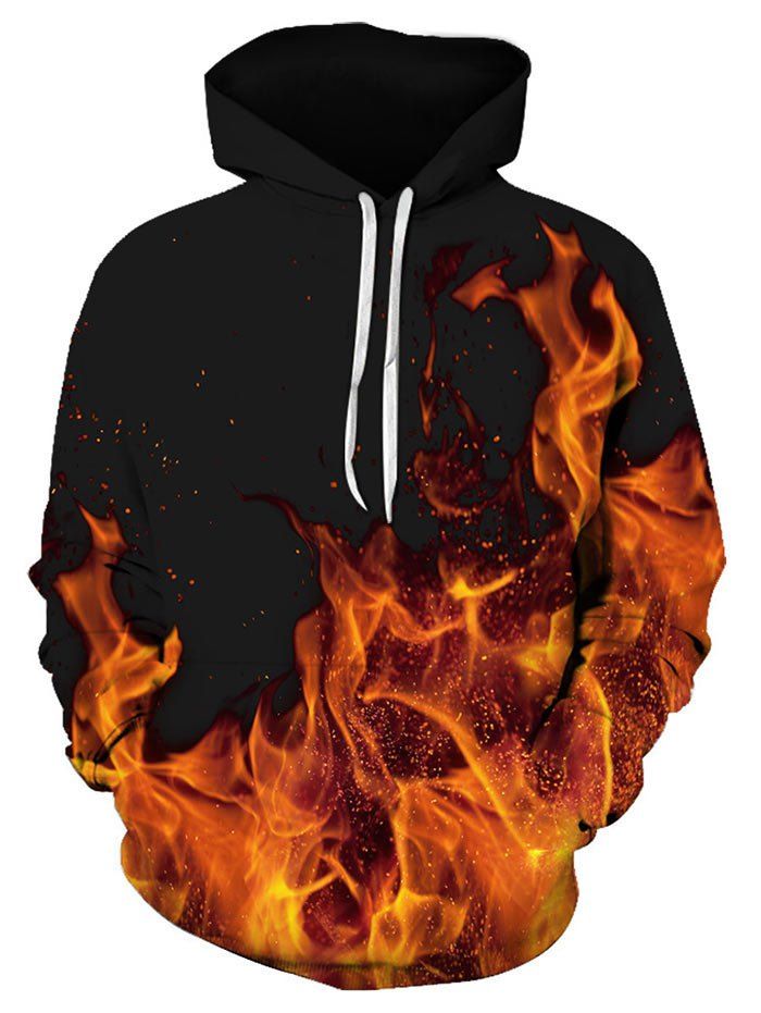 

Flame Pattern Kangaroo Pocket Hoodie, Mango orange
