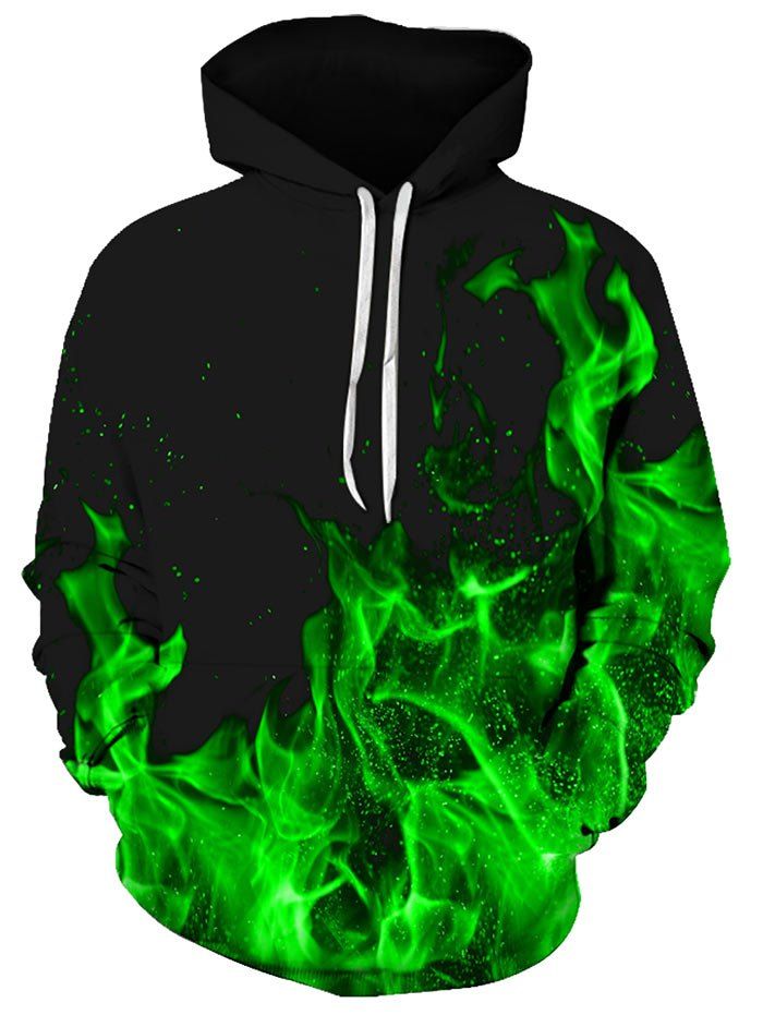 

Flame Pattern Kangaroo Pocket Hoodie, Green