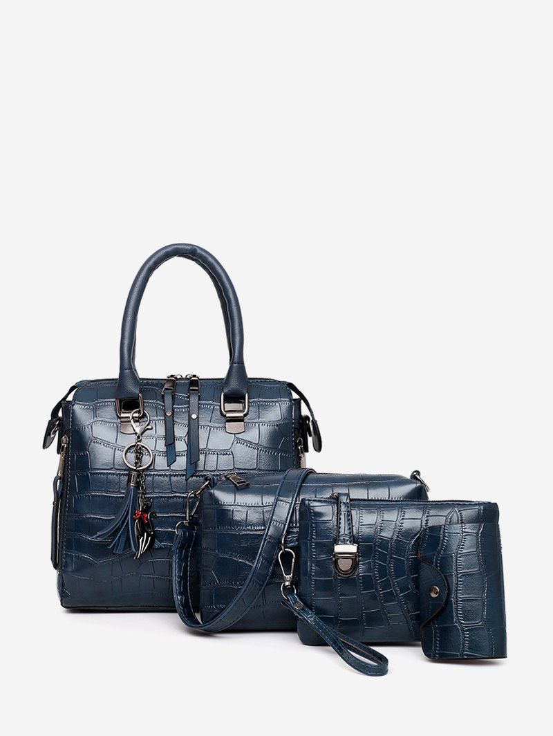 

4Pcs Leather Dark Pattern Bag Set, Deep blue