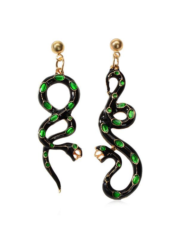 

Enamel Snake Asymmetric Drop Earrings, Deep green