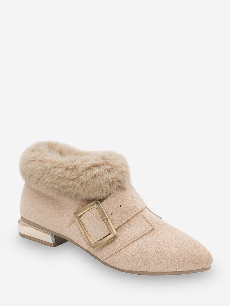 

Buckle Strap Fuax Fur Trim Ankle Boots, Camel brown
